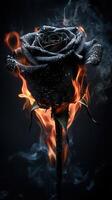 Burning black rose with smoke and flames for dramatic artistic expression photo