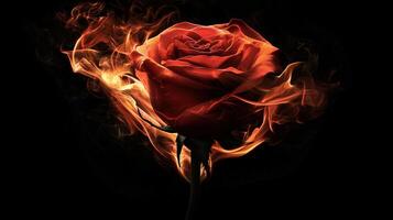 Burning rose with fiery flames on a black background photo