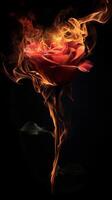 Elegant rose in flames. A striking visual contrast of beauty and fire photo