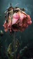 Withered rose in dark background capturing the beauty of decay photo