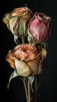 Dried rose bouquet with muted colors on dark background photo