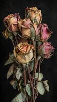 Dried roses bouquet against black background - elegant and nostalgic floral arrangement photo