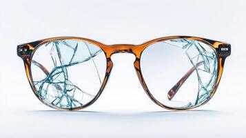 Broken glasses with shattered lenses on a clean background photo