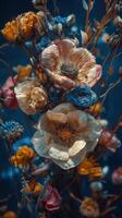 Vibrant dried flowers arrangement with unique blue rose and colorful petals photo