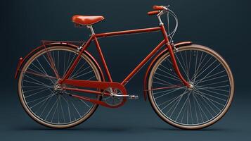 Classic vintage red bicycle with leather seat and chrome details on dark background photo