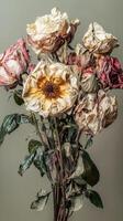 Aesthetic arrangement of dried and withering flowers in soft pastel tones photo