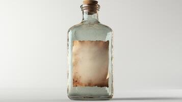 Vintage glass bottle with blank label ready for customization photo