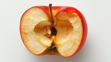 Freshly cut red apple half showing inner texture and seed cavity photo
