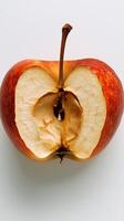Cross-section of a red apple revealing the interior structure and seeds photo