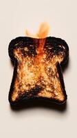 Burnt toast slice with charred edges and smoke rising photo