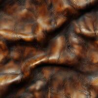 Textured brown leather surface with natural creases and patterns photo