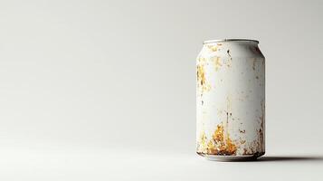 Rusty retro soda can on minimalist background photo