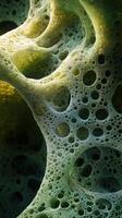 Close-up of intricate green and yellow bubble patterns resembling natural cellular structures photo