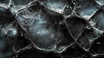 Abstract close-up of shattered ice with reflection and textured patterns photo