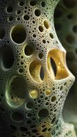 Abstract close-up of intricate bubble structure in green and yellow tones photo