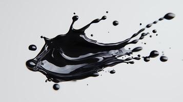 Dynamic splash of black ink creating fluid motion on white background photo