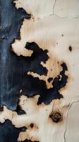 Close-up of a charred tree bark with intricate textures and contrasting colors photo