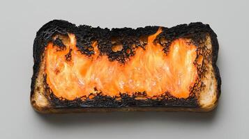 Burnt toast with crispy edges and fiery texture creates a unique visual photo