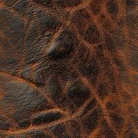 Close-up of textured dark brown leather with distinct orange veins and natural patterns photo