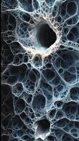 Abstract close-up of intricate organic structures resembling spider webs or porous materials photo