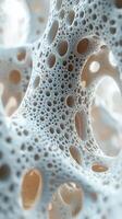 Intricate white foam structure with organic patterns and holes photo