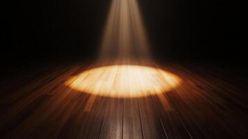 Spotlight on wooden stage floor with dramatic lighting effect photo