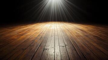 Wooden floor with dramatic lighting and shadows in empty room concept photo