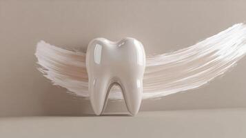 Shiny tooth model against artistic brushstroke background for dental concept photo