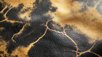 Close-up of worn black and brown textured leather pattern photo