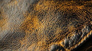 Close-up texture of vintage brown leather with cracks and natural patterns photo