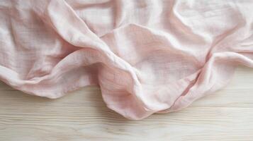 Soft pink fabric draped on light wooden surface with natural textures photo