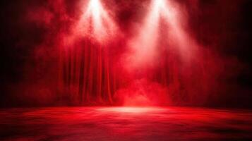 Dramatic red stage with curtains and spotlight illumination in theater concept photo
