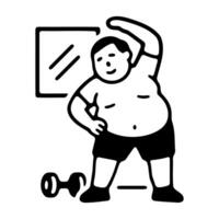 Overweight Man Exercising Indoors with Dumbbell in Gym Room vector