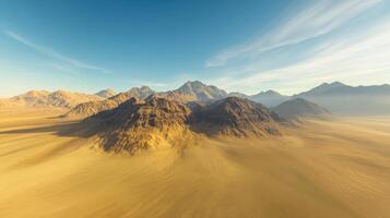 Majestic mountain range in arid desert landscape with clear blue sky scenery photo