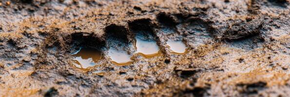 Animal footprint in muddy terrain showcasing wild nature exploration photo