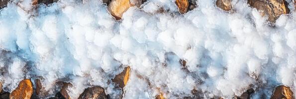 Aerial view of snow-covered rocks creating a unique natural contrast photo