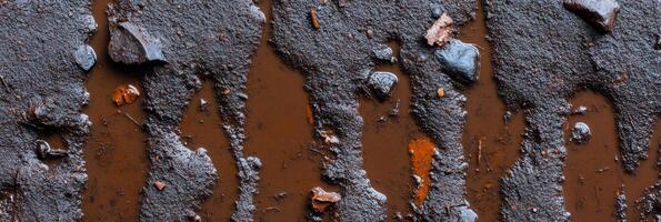 Wet mud and rocks forming abstract pattern with textural details photo