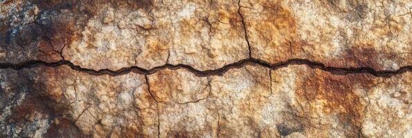 Natural crack formation in rugged stone surface with geological texture features photo