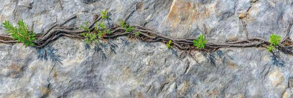 Resilient green vines growing on cracked rocky surface nature concept photo