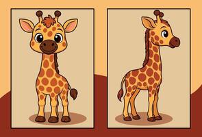 Giraffe front and side view cartoon illustration vector