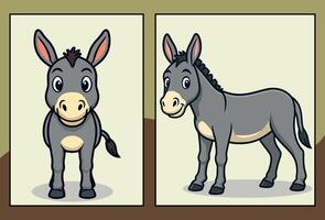 Donkey front and side view cartoon illustration vector