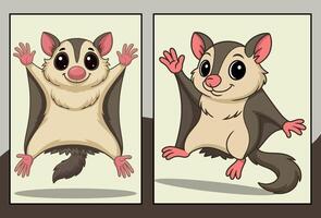 Flying squirrel front and side view cartoon illustration vector