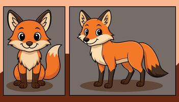 Fox front and side view cartoon illustration vector