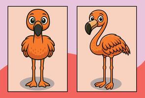 Flamingo side and front view cartoon illustration vector