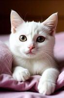 white cat on a bed photo