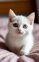 portrait of a small white cat photo