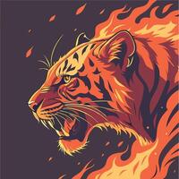 A tiger with flames on its face vector