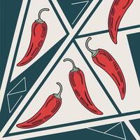 A group of red hot peppers on a geometric background vector