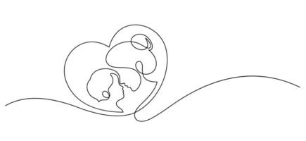 mother and child family in heart shape one line continuous vector