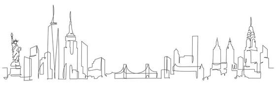 newyork city building residence downtown one line continuous vector